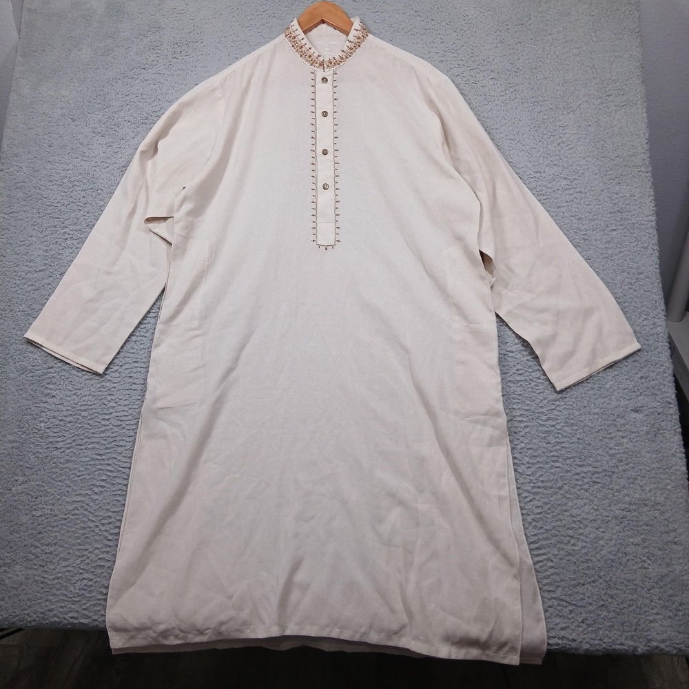 Junaid Jamshed Kurta Mens Medium Pakistani Traditional Embroidered‎ Neckline